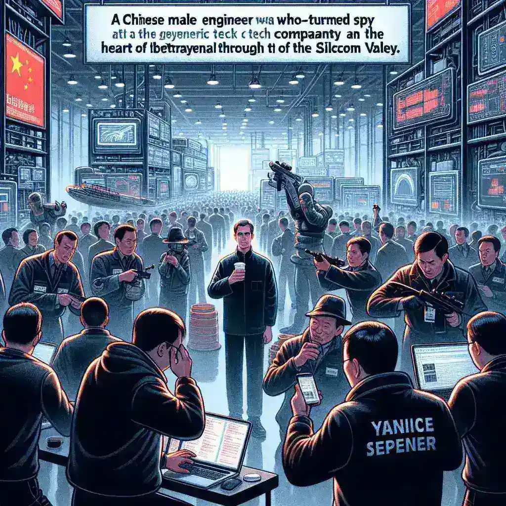 "Engineer asal China yang menjadi mata-mata di Google dalam skandal pengkhianatan yang mengguncang Silicon Valley, menampilkan latar belakang logo Google dan ilustrasi teknologi."